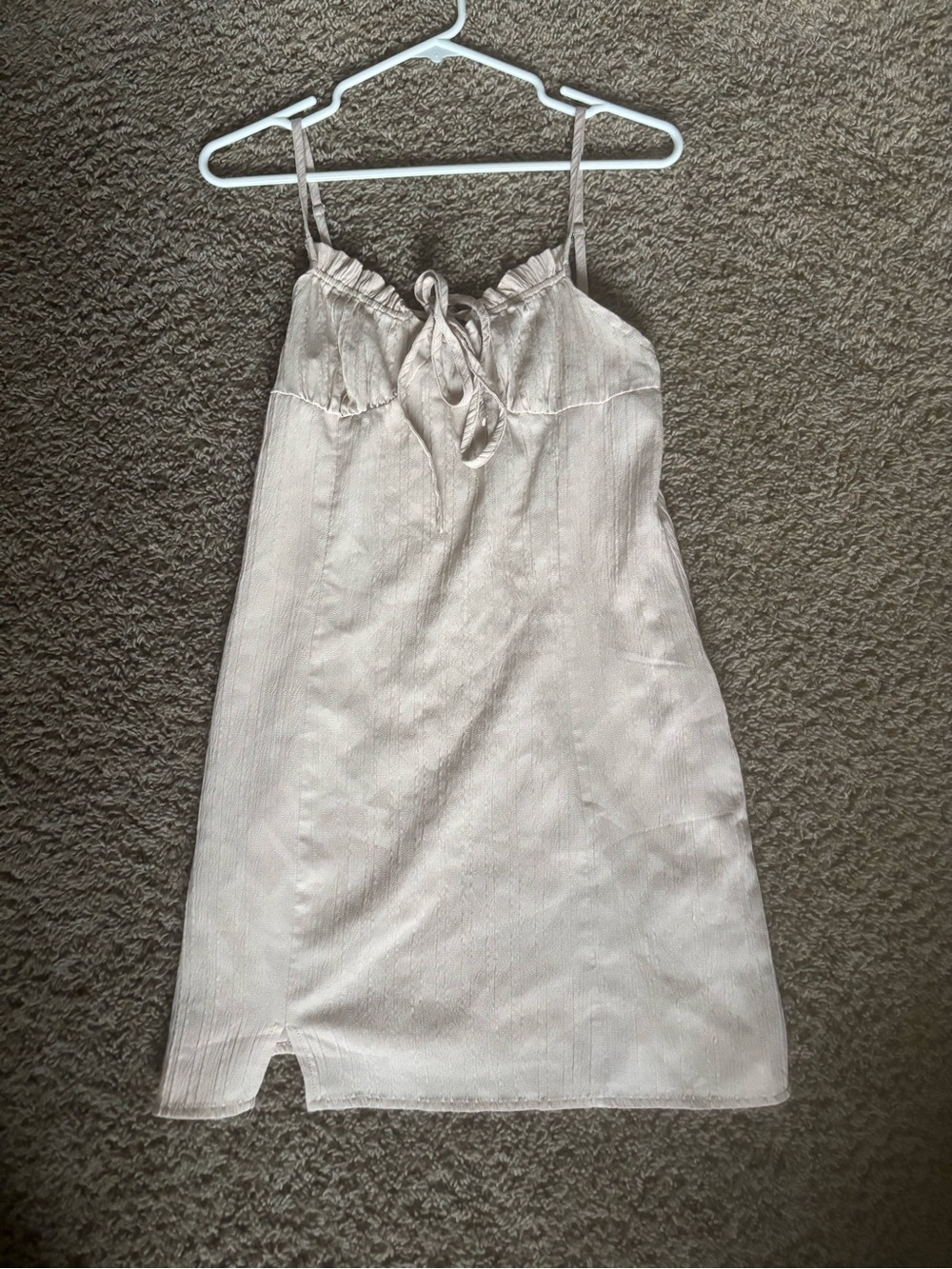 Cider Silver Satin Mini Slip Dress with Tie Front